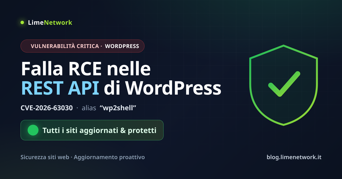 Vulnerabilita critica REST API WordPress wp2shell - siti aggiornati LimeNetwork