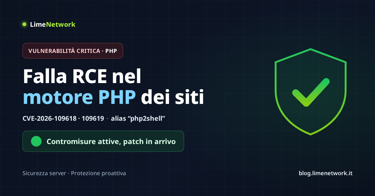 Falla RCE php2shell nel motore PHP: contromisure attive sui server LimeNetwork